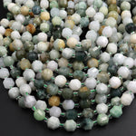 Faceted Natural Burma Green Jade 6mm 8mm Beads Energy Prism Double Terminated Point Cut 15.5" Strand