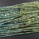Natural Green Apatite  Micro Faceted 4mm 5mm Cube Dice Square Beads 15.5" Strand
