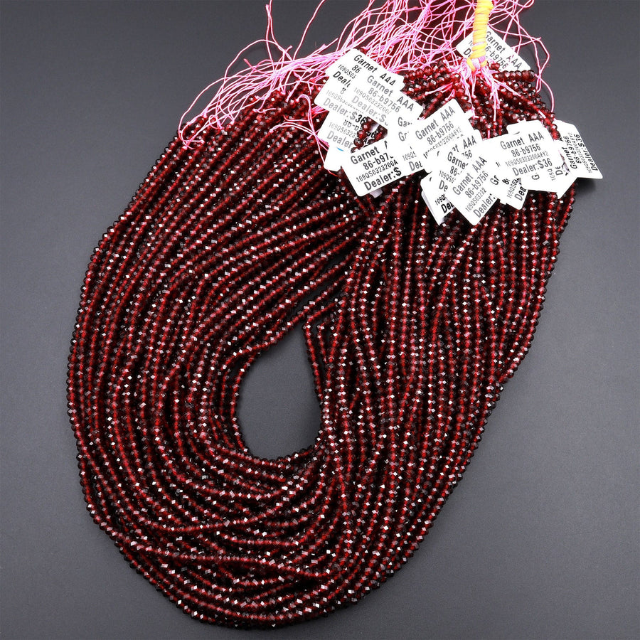 AAA Natural Red Garnet Faceted 3mm 4mm Rondelle Beads Micro Laser Diamond Cut Gemstone 15.5" Strand