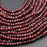 AAA Natural Red Garnet Faceted 3mm 4mm Rondelle Beads Micro Laser Diamond Cut Gemstone 15.5" Strand