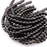 Large Hole Beads 2.5mm Drill Natural Golden Obsidian 8mm 10mm Round Beads 8" Strand