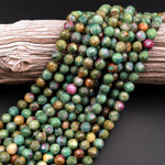Natural Ruby Fuchsite Faceted Round 6mm 8mm Red Ruby Green Fuchsite Gemstone Fuschite 15.5" Strand