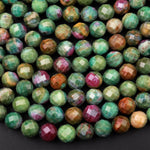 Natural Ruby Fuchsite Faceted Round 6mm 8mm Red Ruby Green Fuchsite Gemstone Fuschite 15.5" Strand