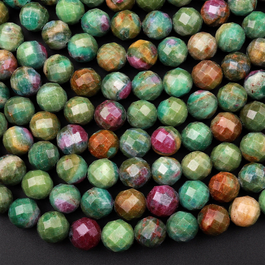 Natural Ruby Fuchsite Faceted Round 6mm 8mm Red Ruby Green Fuchsite Gemstone Fuschite 15.5" Strand