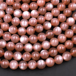 AAA Natural Silvery Peach Chocolate Moonstone 6mm 8mm 10mm Round Beads 15.5" Strand