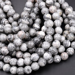 Large Hole Beads 2.5mm Drill Natural Gray Map Jasper 8mm 10mm Round Beads 8" Strand