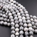 Large Hole Beads 2.5mm Drill Natural Gray Map Jasper 8mm 10mm Round Beads 8" Strand