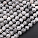 Large Hole Beads 2.5mm Drill Natural Gray Map Jasper 8mm 10mm Round Beads 8" Strand
