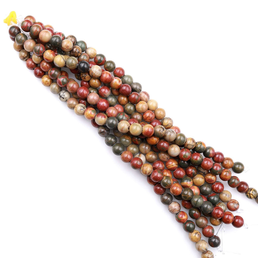 Large Hole Beads 2.5mm Drill Natural Red Creek Jasper 8mm 10mm Round Beads Multicolor Picasso Jasper 8" Strand