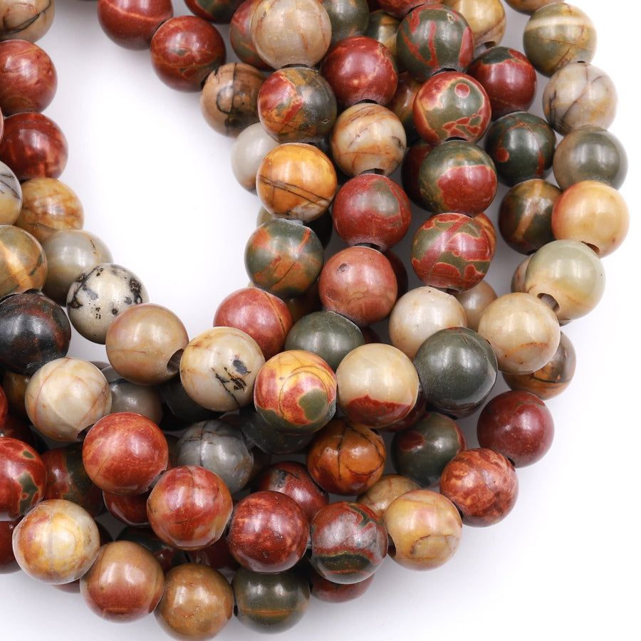 Large Hole Beads 2.5mm Drill Natural Red Creek Jasper 8mm 10mm Round Beads Multicolor Picasso Jasper 8" Strand