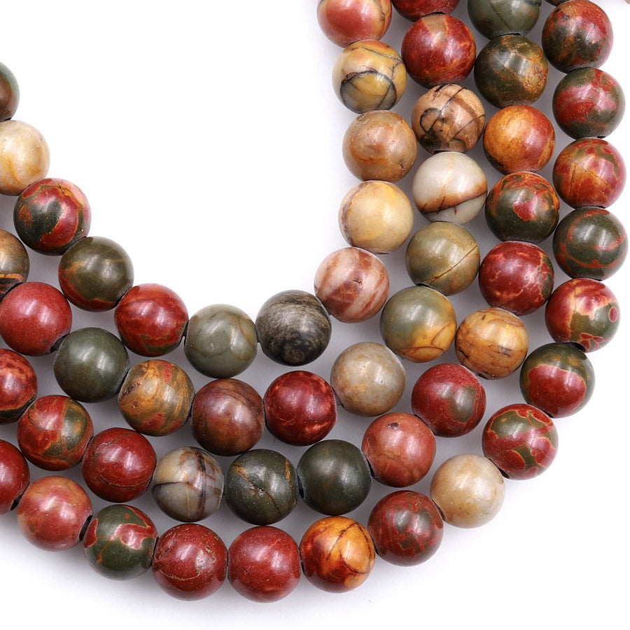 Large Hole Beads 2.5mm Drill Natural Red Creek Jasper 8mm 10mm Round Beads Multicolor Picasso Jasper 8" Strand