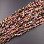 Natural Multicolor Green Pink Yellow Tourmaline Freeform Chip Pebble Nugget Beads Gemstone 15.5" Strand