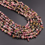 Natural Multicolor Green Pink Yellow Tourmaline Freeform Chip Pebble Nugget Beads Gemstone 15.5" Strand