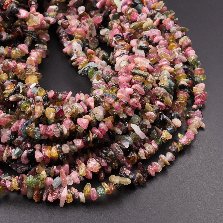 Natural Multicolor Green Pink Yellow Tourmaline Freeform Chip Pebble Nugget Beads Gemstone 15.5" Strand