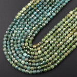 Natural Green Apatite  Micro Faceted 4mm 5mm Cube Dice Square Beads 15.5" Strand