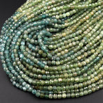 Natural Green Apatite  Micro Faceted 4mm 5mm Cube Dice Square Beads 15.5" Strand
