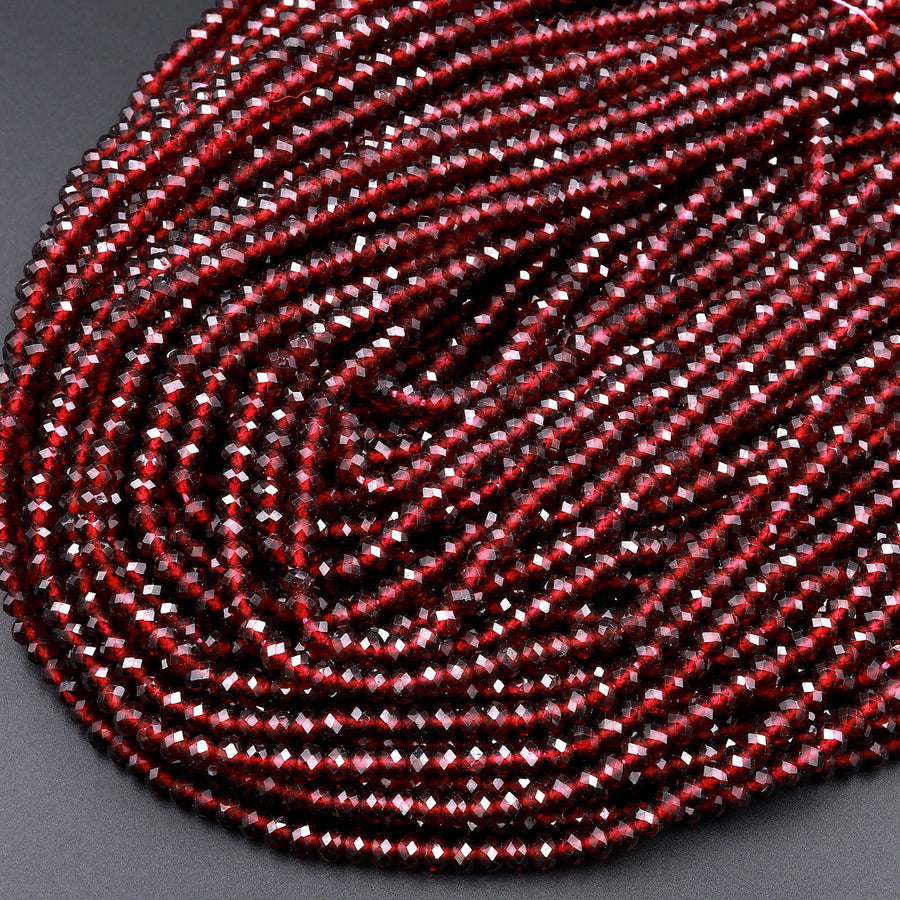AAA Natural Red Garnet Faceted 3mm 4mm Rondelle Beads Micro Laser Diamond Cut Gemstone 15.5" Strand