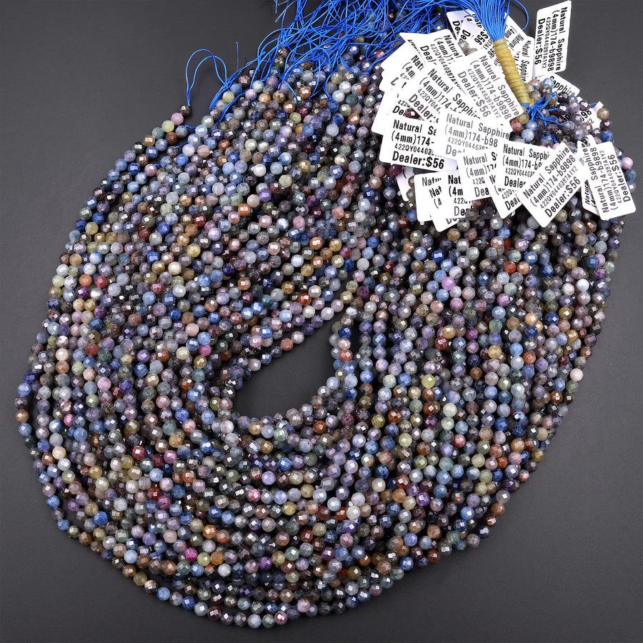 Real Genuine Burma Sapphire Faceted 2mm 3mm 4mm 5mm Round Beads Natural Multicolor Blue Purple Green Pink Yellow Gemstone 15.5" Strand