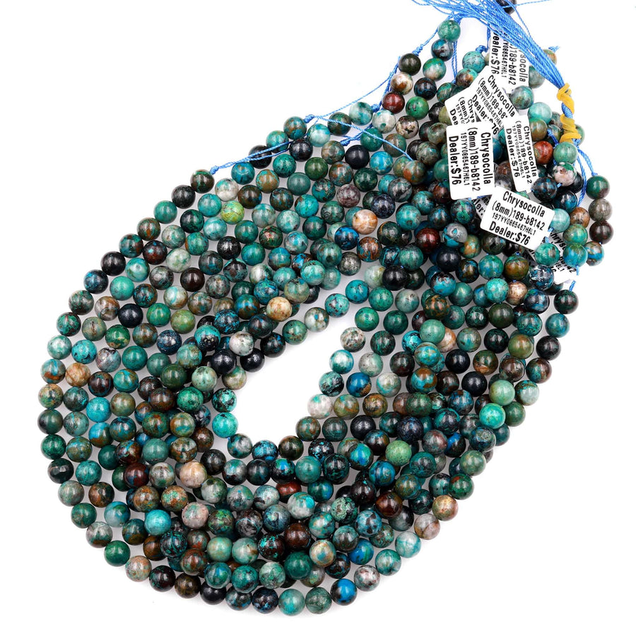Natural Chrysocolla Azurite Beads 5mm 6mm 7mm 8mm Round Real Natural Blue Green Chrysocolla Gemstone From Arizona 15.5" Strand
