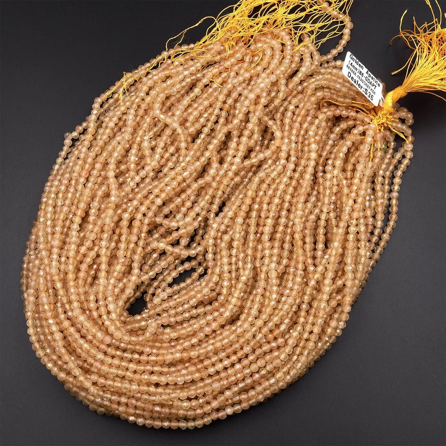 Rare Faceted Natural Golden Apatite 4mm Round Beads 15.5" Strand