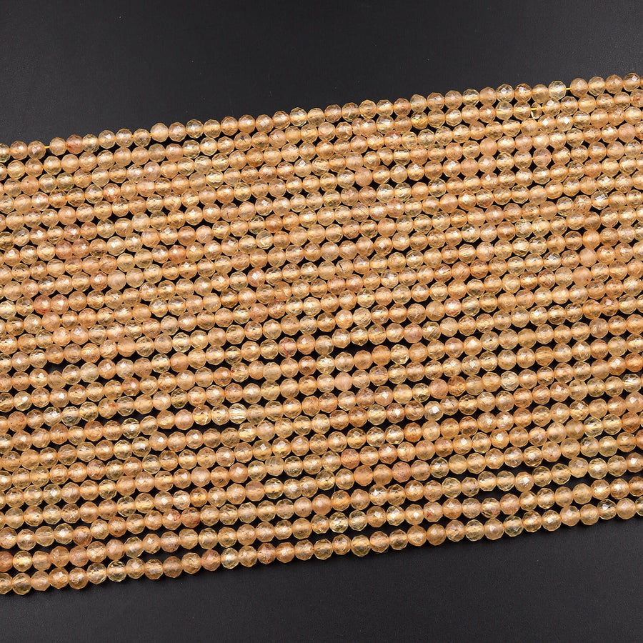 Rare Faceted Natural Golden Apatite 4mm Round Beads 15.5" Strand
