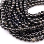 Large Hole Beads 2.5mm Drill Natural Golden Obsidian 8mm 10mm Round Beads 8" Strand