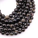 Large Hole Beads 2.5mm Drill Natural Golden Obsidian 8mm 10mm Round Beads 8" Strand