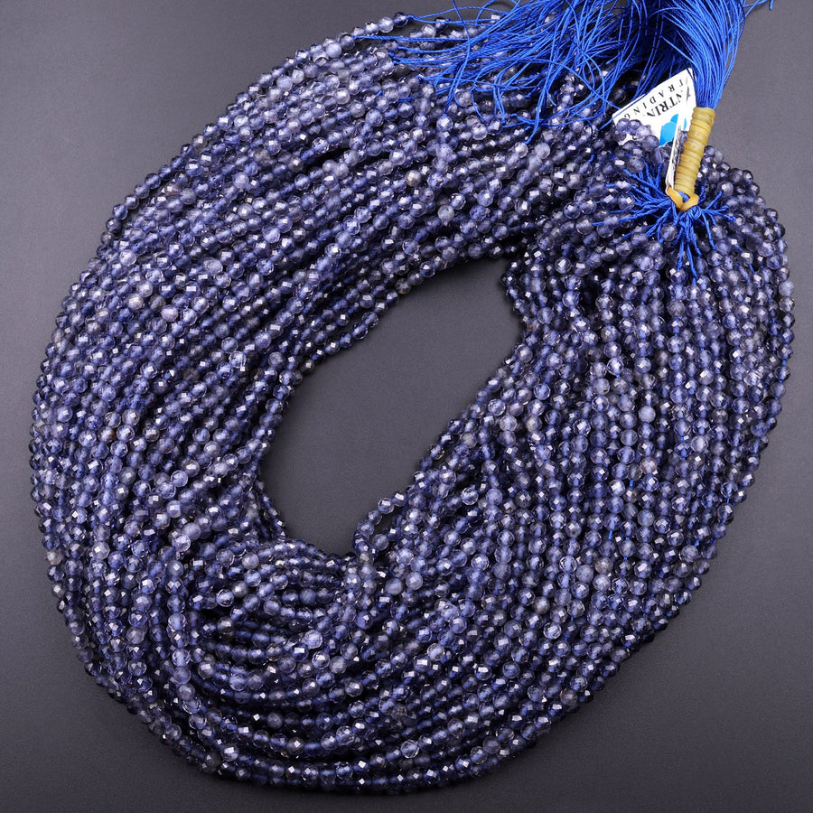 AAA Natural Blue Iolite Faceted 2mm 3mm 4mm Round Beads Genuine Real Multicolor Iolite Gemstone Beads 15.5" Strand