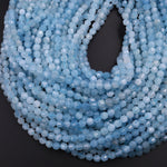 Natural Blue Aquamarine 6mm Beads Faceted Energy Prism Double Terminated Point Cut 15.5" Strand