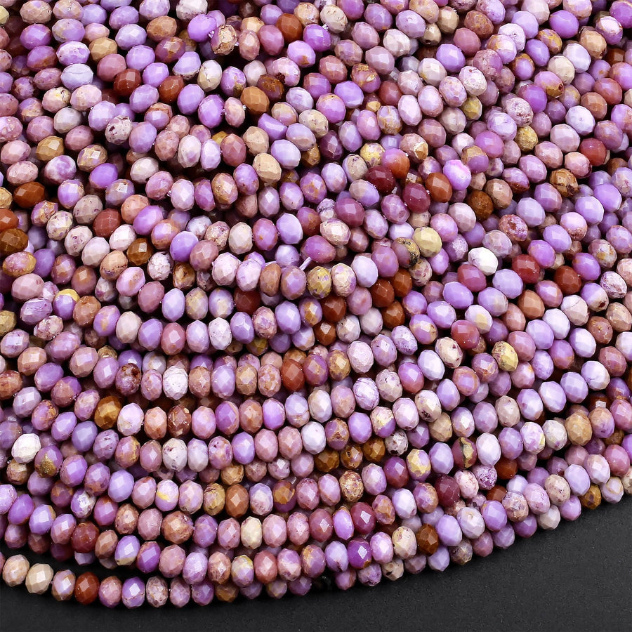 Natural Phosphosiderite Faceted 3mm 4mm 6mm Rondelle Beads Micro Faceted Gemstone Genuine Lilac Purple Brown Stone 15.5" Strand