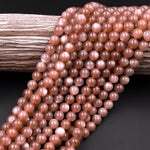 AAA Natural Silvery Peach Chocolate Moonstone 6mm 8mm 10mm Round Beads 15.5" Strand
