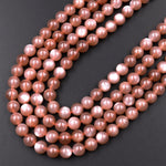 AAA Natural Silvery Peach Chocolate Moonstone 6mm 8mm 10mm Round Beads 15.5" Strand