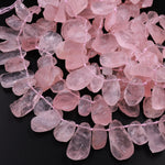 Rough Raw Natural Pink Rose Quartz Beads Freeform Teardrop Hammered Nuggets Organic Cut 15.5" Strand