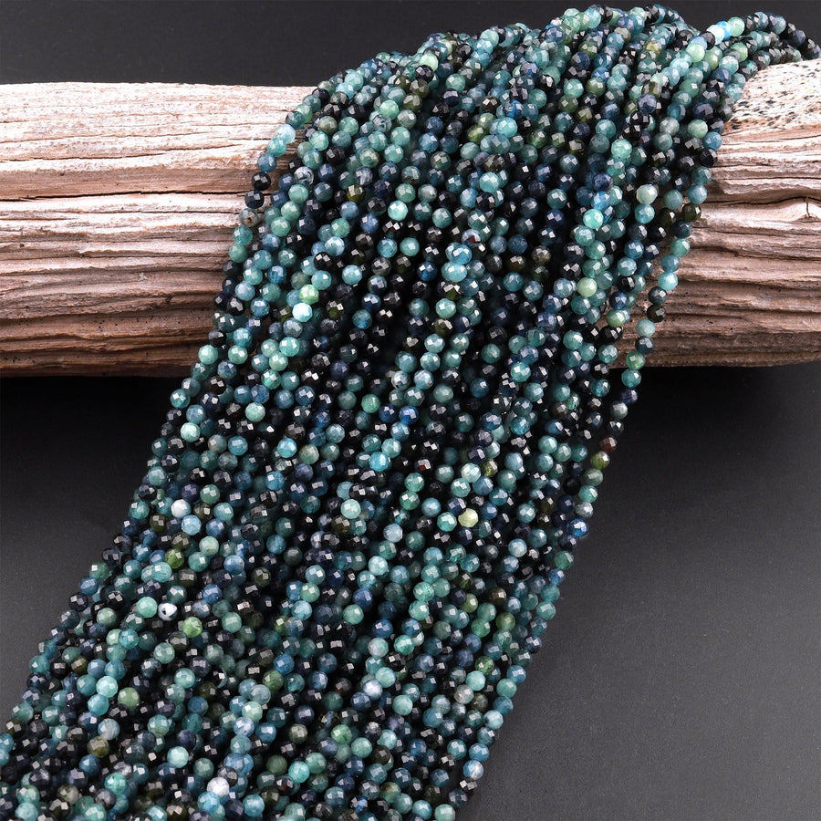 Natural Paraiba Blue Tourmaline Faceted 2mm 3mm 4mm Round Beads Indicolite Gemstone 15.5" Strand
