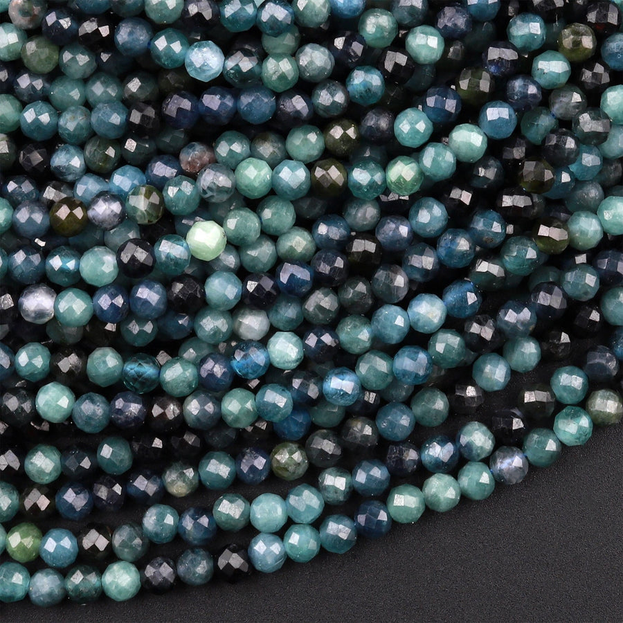 Natural Paraiba Blue Tourmaline Faceted 2mm 3mm 4mm Round Beads Indicolite Gemstone 15.5" Strand