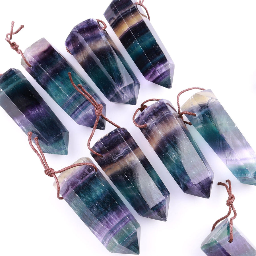 Natural Rainbow Fluorite Point Pendant Gemstone Tower Pendulum