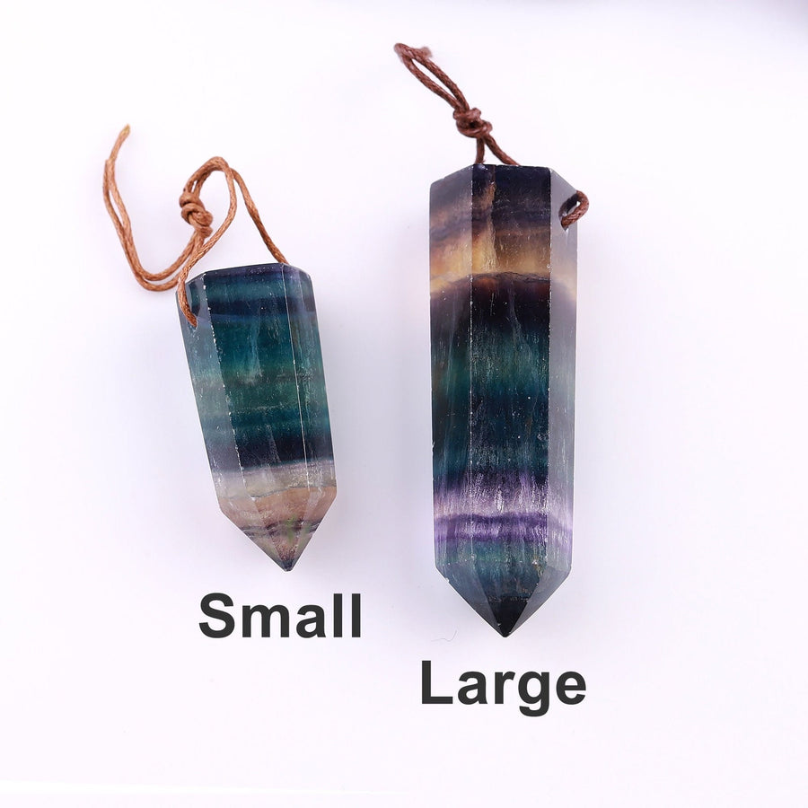 Natural Rainbow Fluorite Point Pendant Gemstone Tower Pendulum