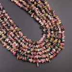 Natural Multicolor Green Pink Yellow Tourmaline Freeform Chip Pebble Nugget Beads Gemstone 15.5" Strand