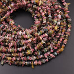Natural Multicolor Green Pink Yellow Tourmaline Freeform Chip Pebble Nugget Beads Gemstone 15.5" Strand