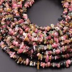 Natural Multicolor Green Pink Yellow Tourmaline Freeform Chip Pebble Nugget Beads Gemstone 15.5" Strand