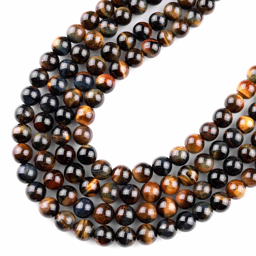 AAA Natural Golden Brown Blue Tiger's Eye 4mm 6mm 8mm 10mm 12mm Round Beads 15.5" Strand