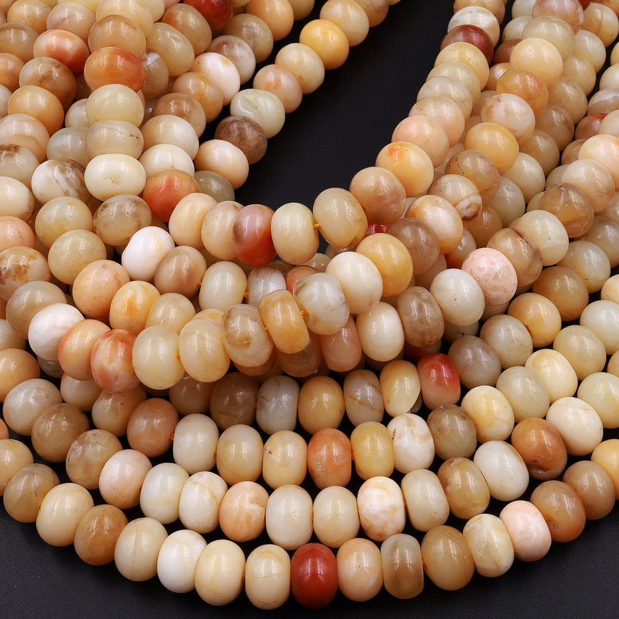Sun Kissed Natural Creamy Golden Yellow Opal Smooth Rondelle Beads 6mm 8mm 10mm 15.5" Strand