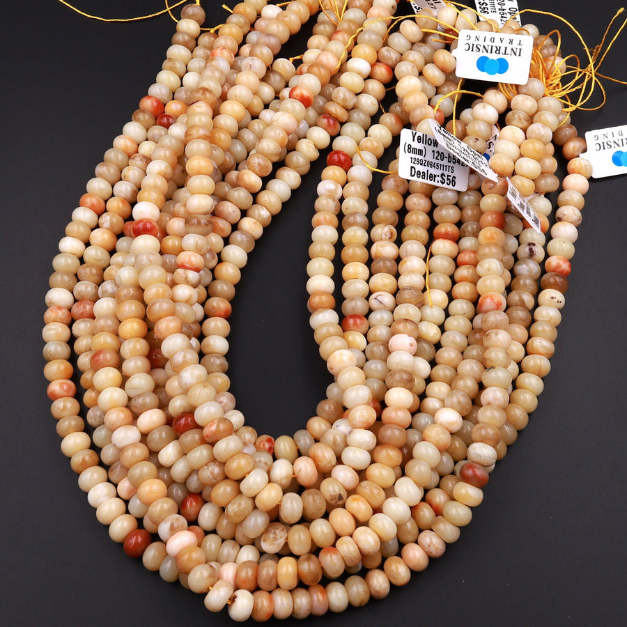 Sun Kissed Natural Creamy Golden Yellow Opal Smooth Rondelle Beads 6mm 8mm 10mm 15.5" Strand