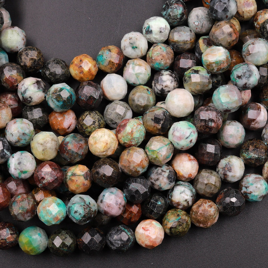Faceted Natural Chrysocolla Round Beads 6mm 8mm 15.5" Strand