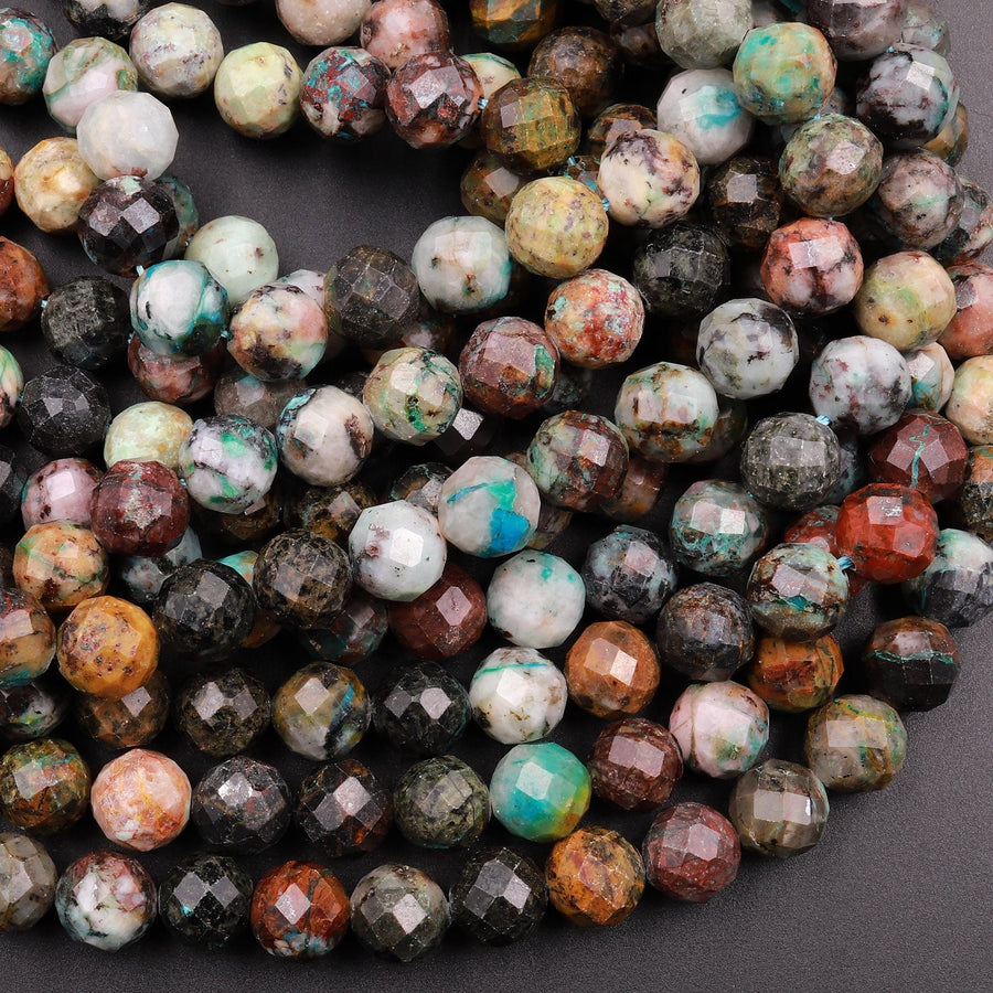 Faceted Natural Chrysocolla Round Beads 6mm 8mm 15.5" Strand