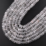 Faceted Black Hematite Phantom Quartz 6mm 8mm Rondelle Beads Rare Black Quartz Crystal Powerful Energy Stone 15.5" Strand