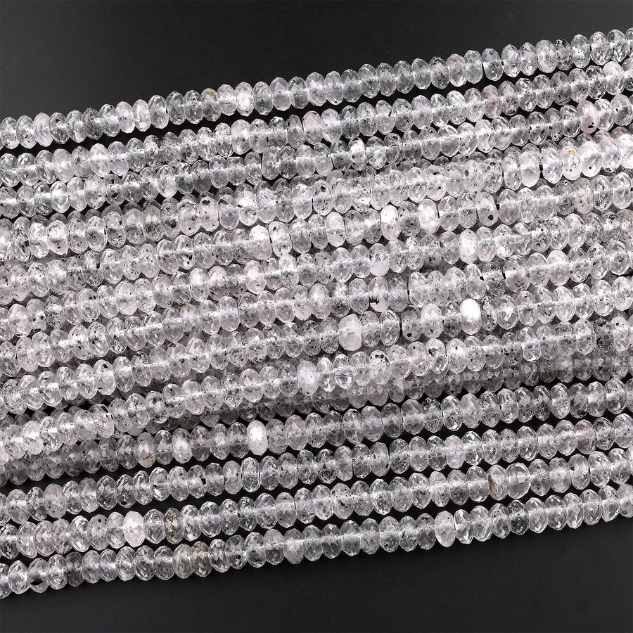 Faceted Black Hematite Phantom Quartz 6mm 8mm Rondelle Beads Rare Black Quartz Crystal Powerful Energy Stone 15.5" Strand