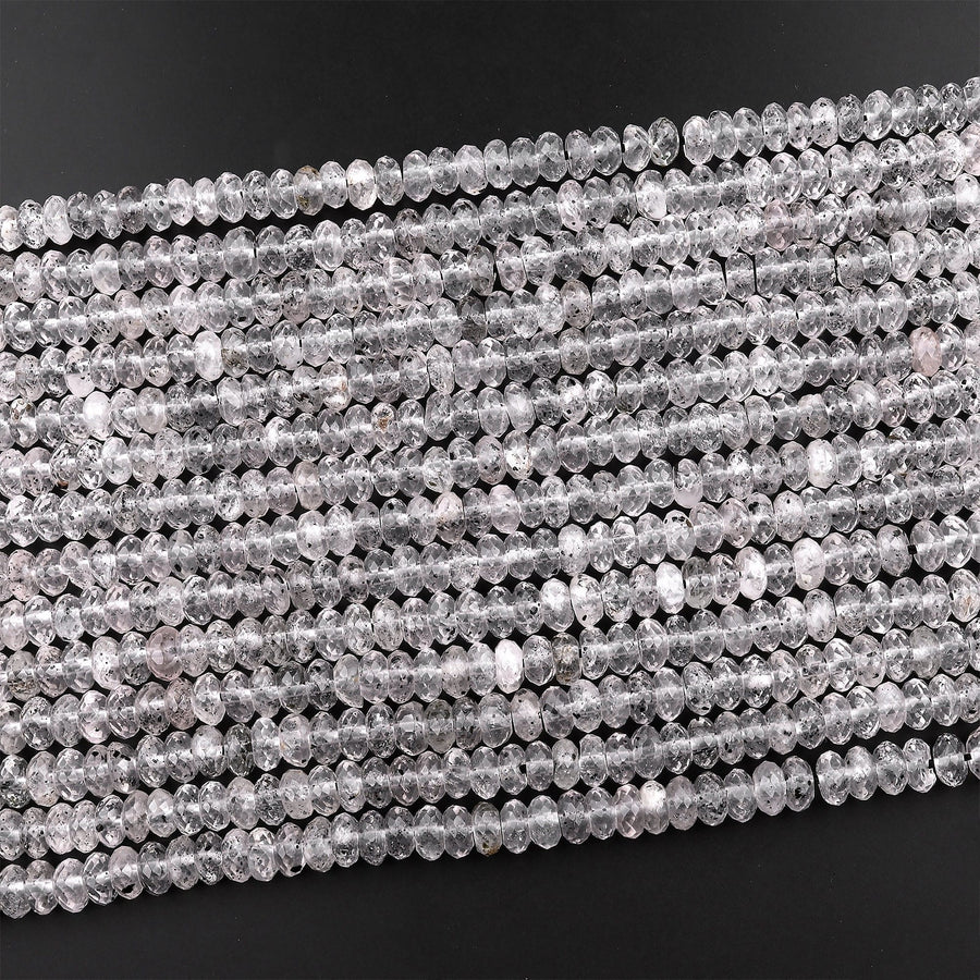 Faceted Black Hematite Phantom Quartz 6mm 8mm Rondelle Beads Rare Black Quartz Crystal Powerful Energy Stone 15.5" Strand