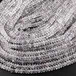 Faceted Black Hematite Phantom Quartz 6mm 8mm Rondelle Beads Rare Black Quartz Crystal Powerful Energy Stone 15.5" Strand