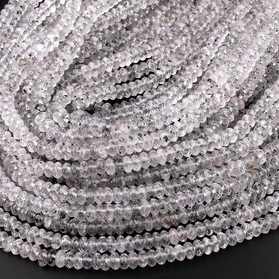 Faceted Black Hematite Phantom Quartz 6mm 8mm Rondelle Beads Rare Black Quartz Crystal Powerful Energy Stone 15.5" Strand